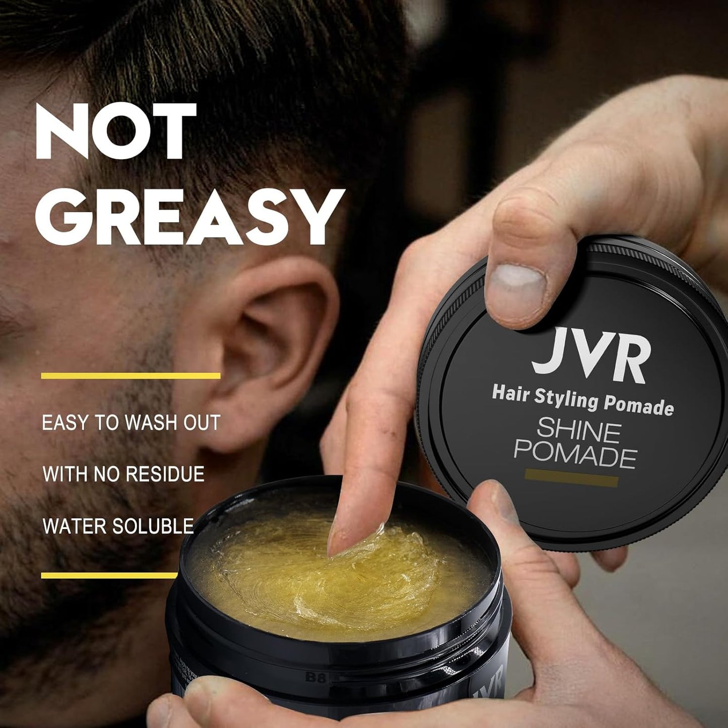 JVR Men's Hair Pomade, Hair Styling Pomade For Men, Strong Hold with High Shine Hair Gel Water Based Hair Cream Flake Free, Easy To Wash Out For All Hair Types