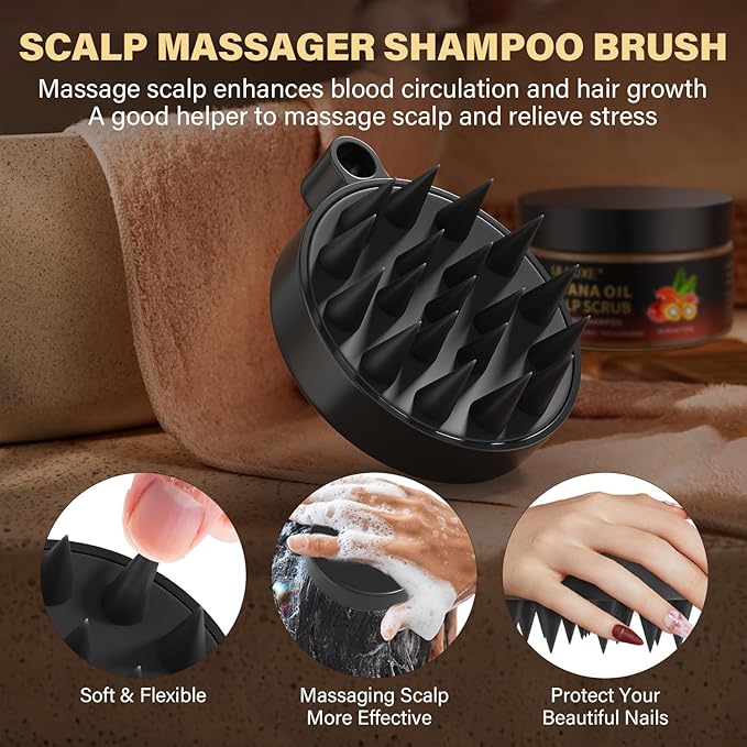 Scalp Scrub for Hair Growth, 2-in-1 Shampoo Scalp Exfoliator with Batana Oil, Rosemary, Mint Oil Remove Dandruff, Hair Treatment with Scalp Scrubber, Thinning Hair & Itchy Scalp Treatment, 10.93 oz