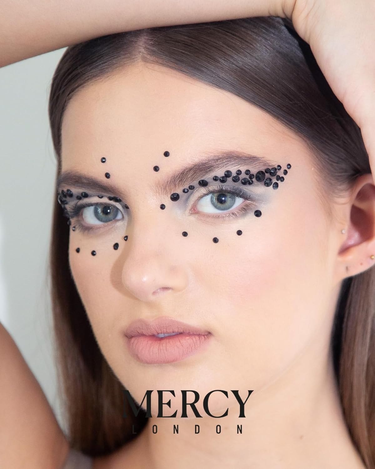 MERCY LONDON Face Gems in Black, 866 Self Adhesive Makeup Face Gem Stickers, 4 Sheets, Reusable Eye Gems, DIY Face Gems