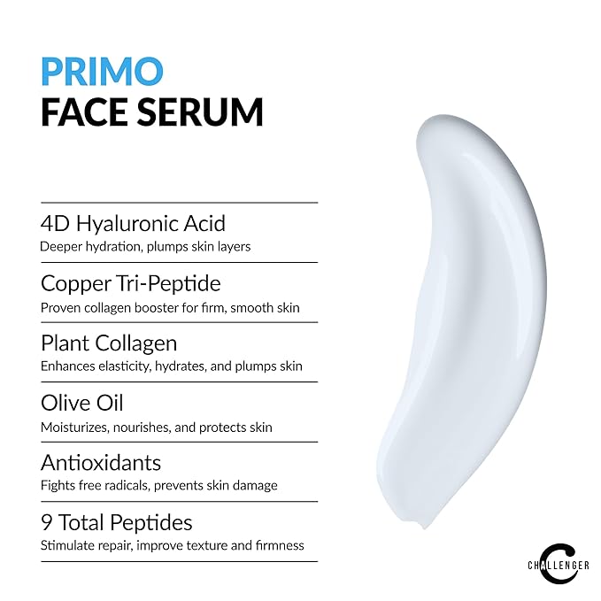 Challenger Men's Primo Anti-Aging Trio - Face Serum, Moisturizer, & Eye Cream - Plant Stem Cells, Matrixyl 300, Vitamin C, Hyaluronic Acid
