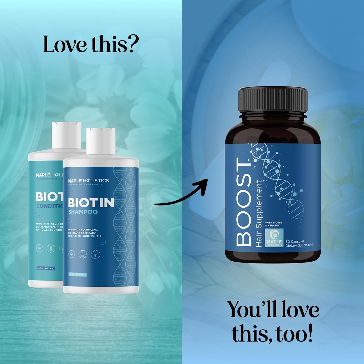 Rosemary Biotin Shampoo and Conditioner Set - Volumizing Shampoo and Conditioner for Thinning Hair for Women & Men with Nourishing B Vitamins - Color Safe Sulfate Paraben & Silicone Free (16 Fl Oz)