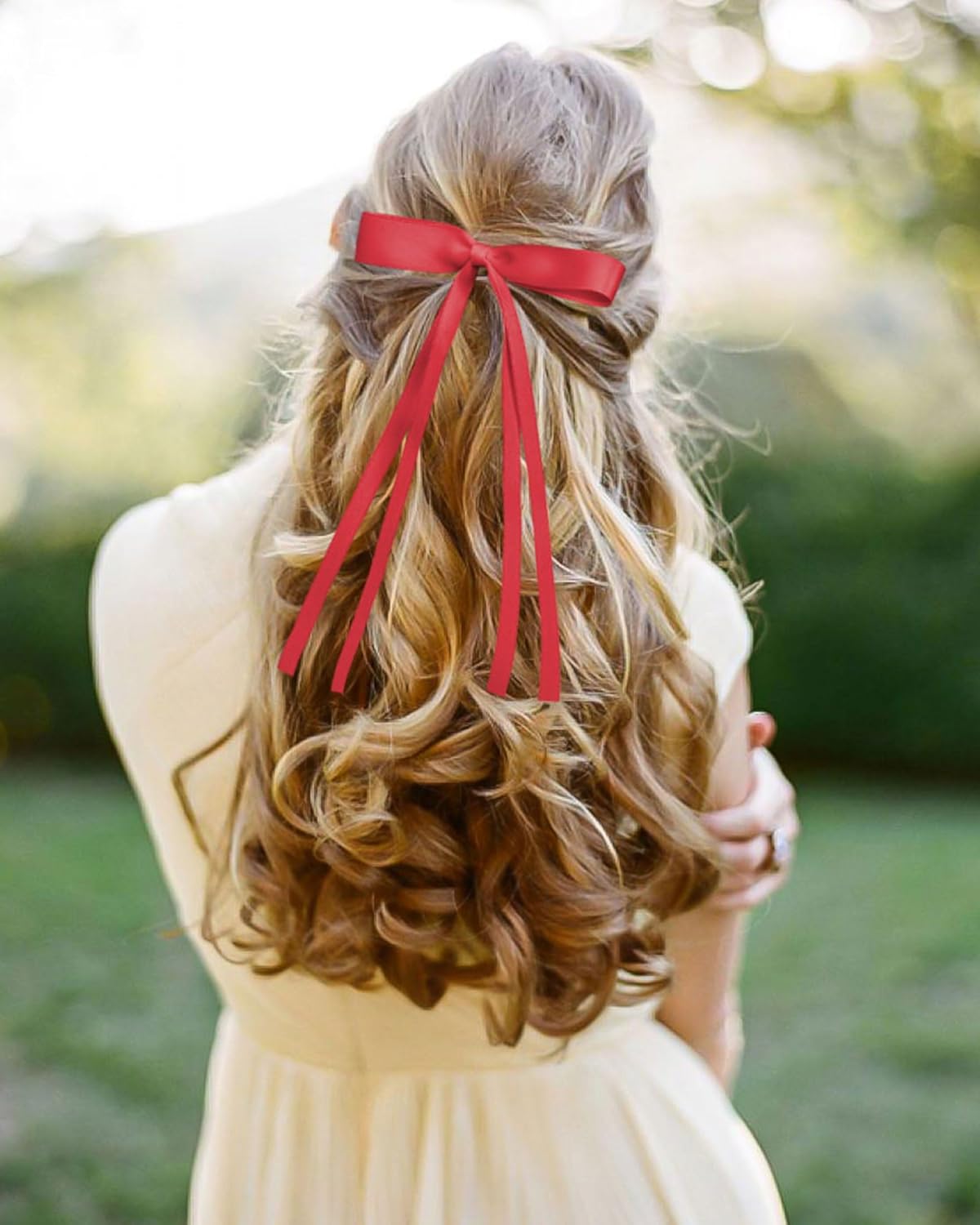 AWAYTR 6Pcs Women's Hair Accessory Hair Clips Tassel Ribbon Bowknot With Long Tail Solid Hair Ribbon (Black/Blue/Beige/Pink/Green/Red)