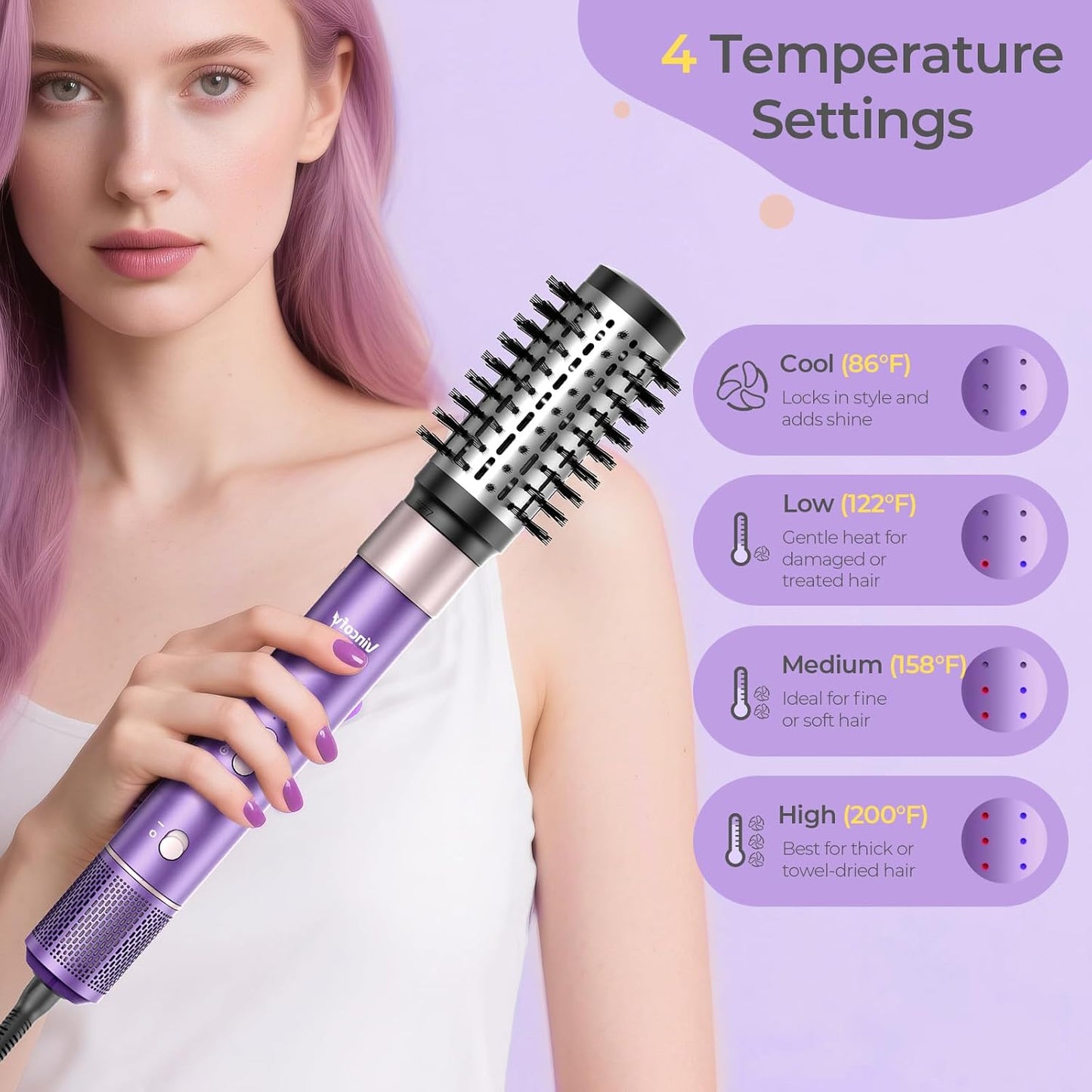 7 in 1 Blow Dryer Brush Set – Hot Air Styler for Fast Drying, Curling, Straightening & Volumizing – Ionic Hair Dryer Brush with 1500W Power – No Heat Damage for All Hair Types – Lilac