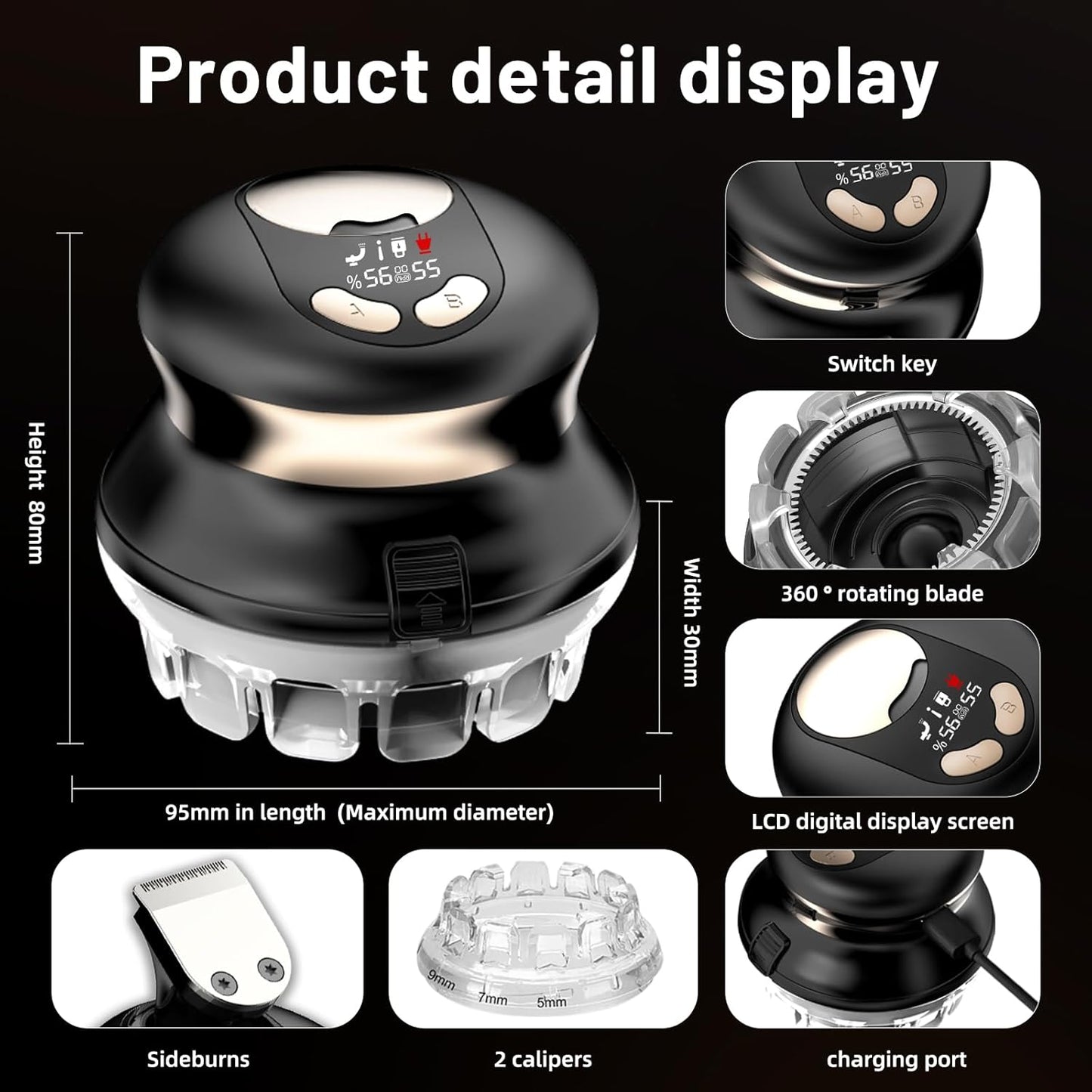 Self Haircut Kit for Men – IPX6 Waterproof Rechargeable DIY Cut System Head Trimmer Cutter Machine with Sideburns Tool for Man, Simple Hair Cutting for Males Gradual Short Hair (Black)