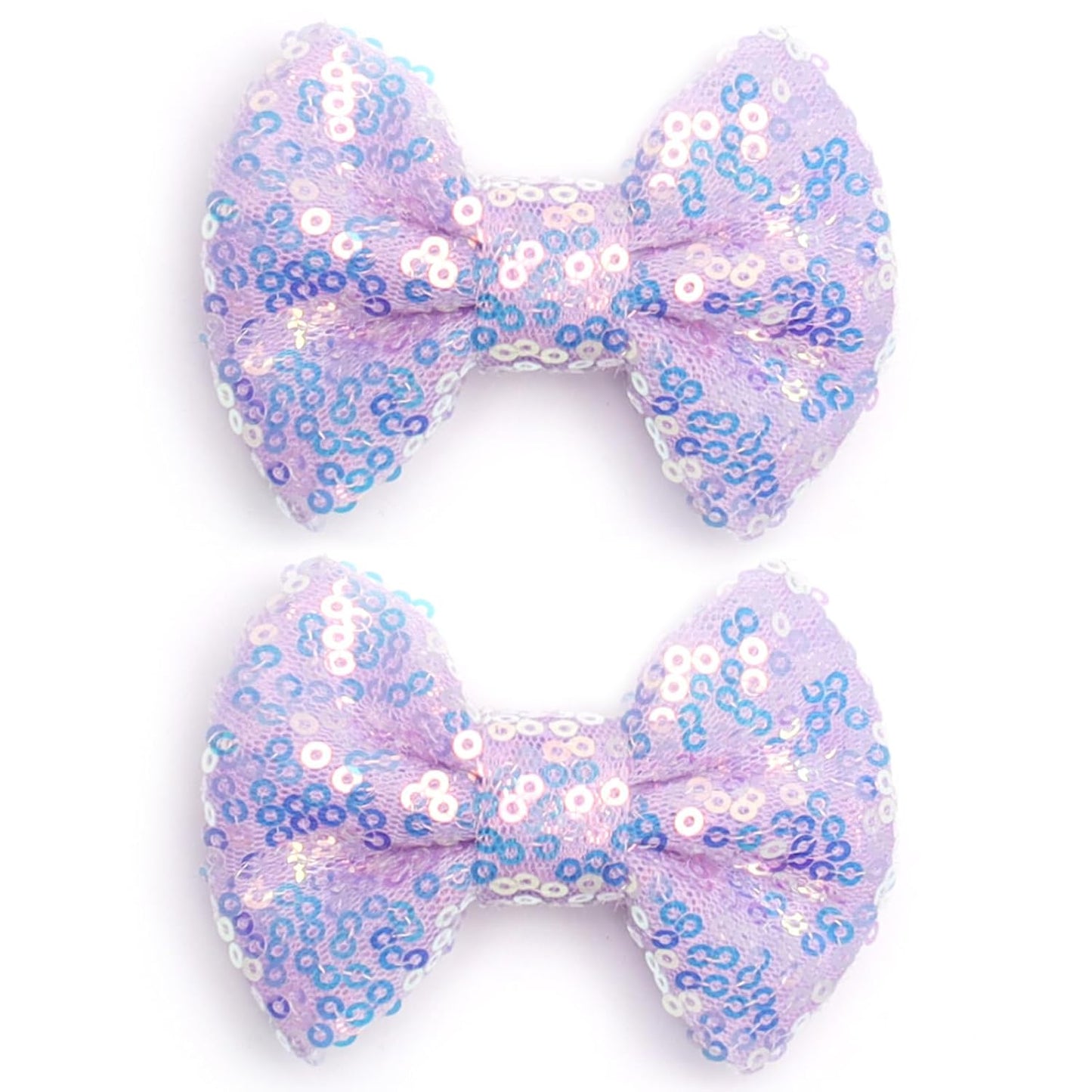 KISZU 3 Inch Glitter Hair Bows Clips, Sparkling Sequin Little Bow HairPins for Baby Girls Children Teens and Women (Light Purple)