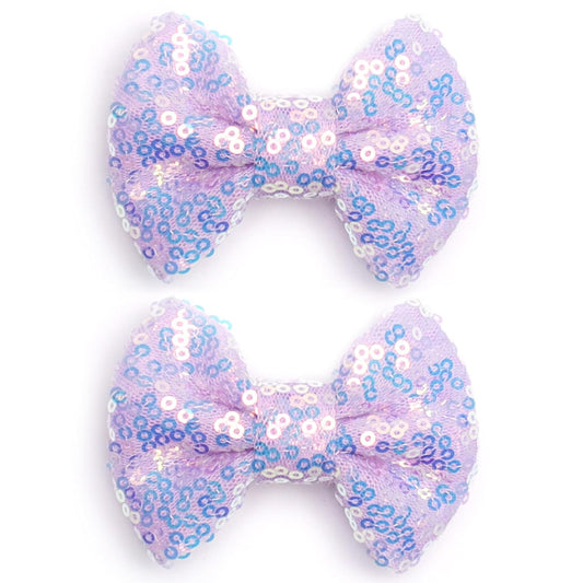 KISZU 3 Inch Glitter Hair Bows Clips, Sparkling Sequin Little Bow HairPins for Baby Girls Children Teens and Women (Light Purple)