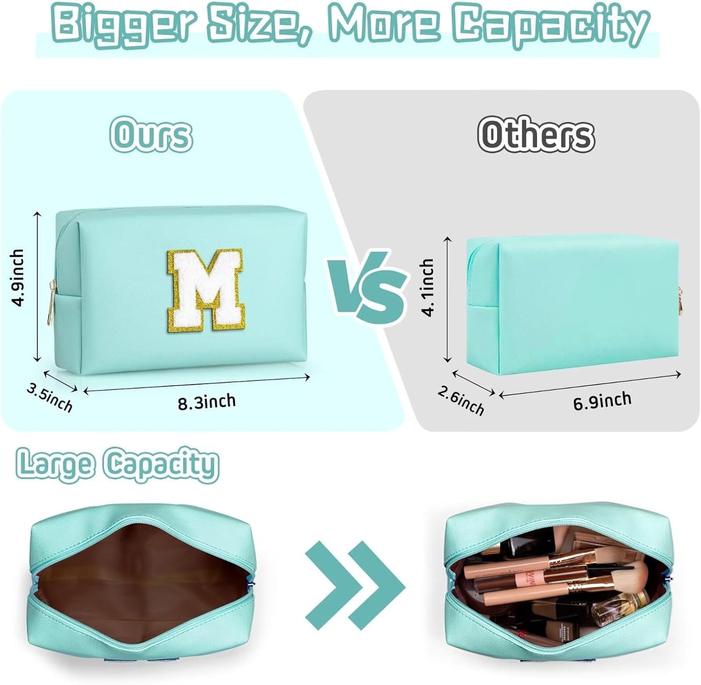 TOPEAST Preppy Makeup Bag, Small Cosmetic Travel Bags for Women, PU Leather Waterproof Toiletry Bag with Zipper, Personalized Birthday Gift for Women Girl, Preppy Gifts for Girl (Blue Y)