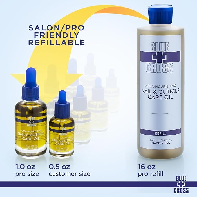 Blue Cross Professional Nail Care, All Natural Mineral Oil Free, Ultra-Nourishing, Hydrating, Moisturizing Nail & Cuticle Oil, Lemongrass + Lavender Scented Essential Oils, Made in USA, 0.5 fl oz/15mL