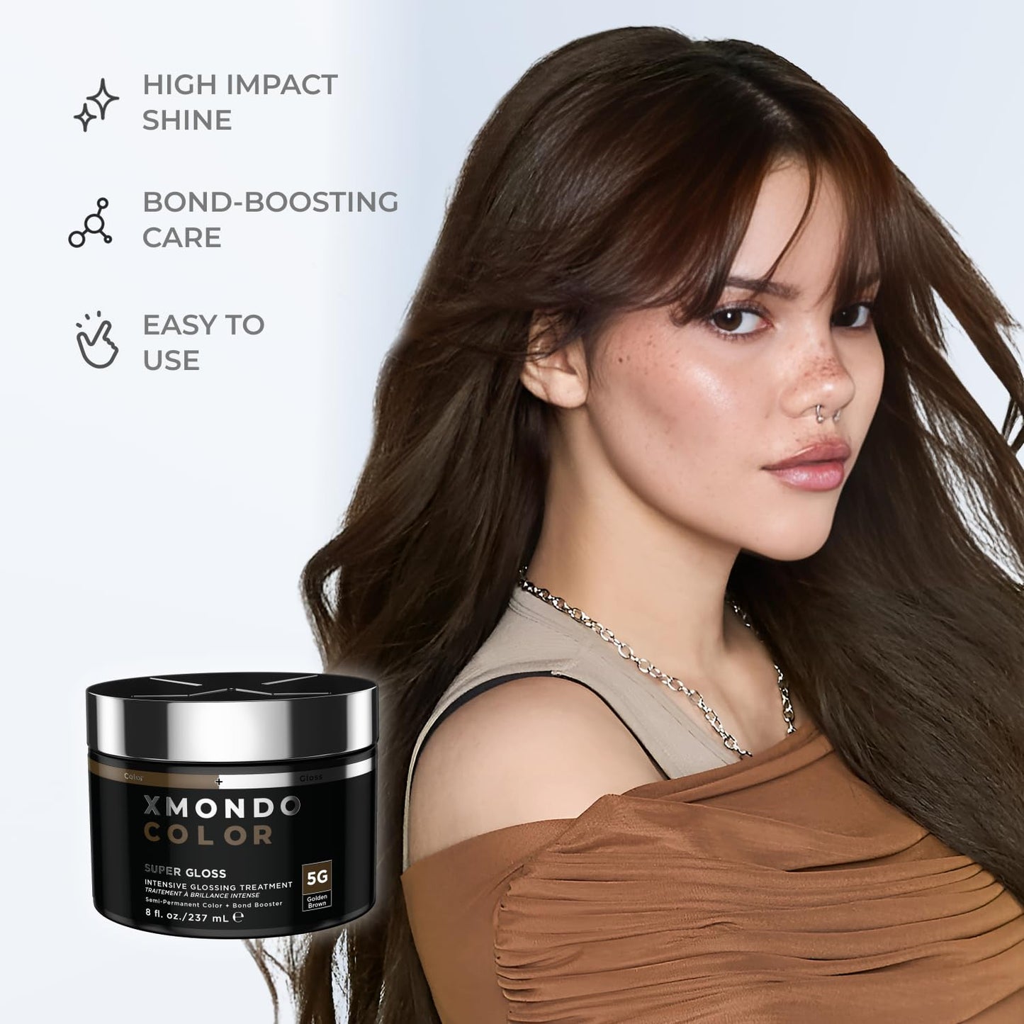 XMONDO Color 5G Golden Brown Color Depositing Mask & Glossing Treatment Infused with Bond Boosters for Nourishment, Revitalize & Repair, Vegan Formula, 8 Fl Oz