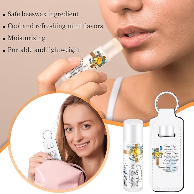 18 Sets Christian Gifts for Mom Bulk Women Church Gifts Scripture Bible Verse Lip Balms Lipstick Holder Keychains Faith Religious Inspirational Party Favors for Teacher Mother(Everyday)