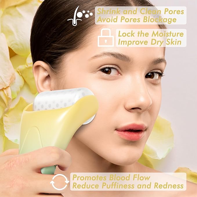 Ice Roller & Gua Sha Set, Skin Care for Face Wrinkles and Puffiness, Self Facial Massage Tools