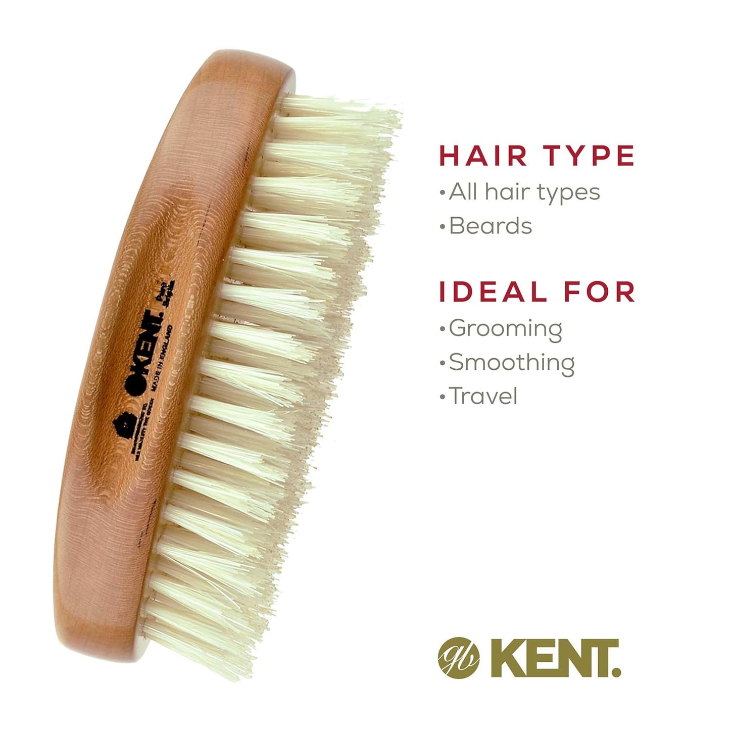 Kent BB Military Wave Hair Brush - 100% Natural Boar Bristle, Scalp Brush for Men's Grooming, Thinning Hair, Mustache and Beard Brush for Men Made in England"
