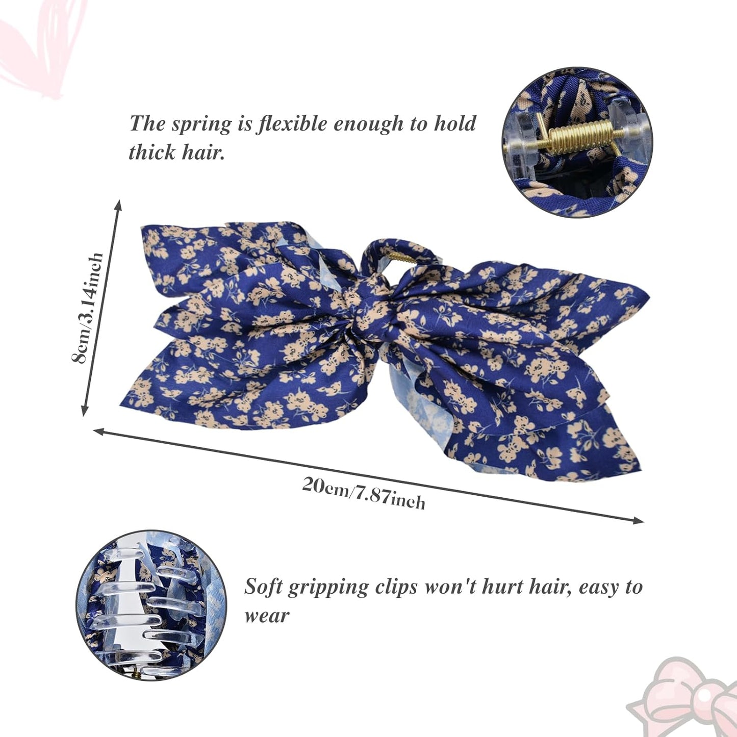 Bow Claw Clips Bow Hair Clips 2PC Navy Big Hair Bows for Women Butterfly Styling Large Hair Clips for Thick Hair for Girls Hair Accessories for Teen