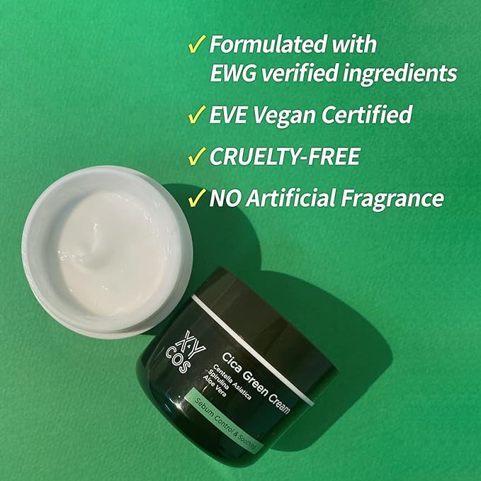 CICA GREEN CREAM (1.7oz) |100% vegan, EVE Vegan Certified, cruelty free| great vegan cosmetics for acne and blemishes and balances skin