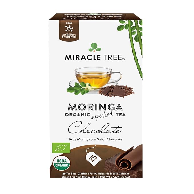 Miracle Tree - 12 Count of Organic Moringa Superfood Tea, 25 Individually Sealed Tea Bags, Chocolate (Keto, Detox, Energy/Immunity Booster, Vegan, Gluten-Free, Organic, Non-GMO, Caffeine-Free)