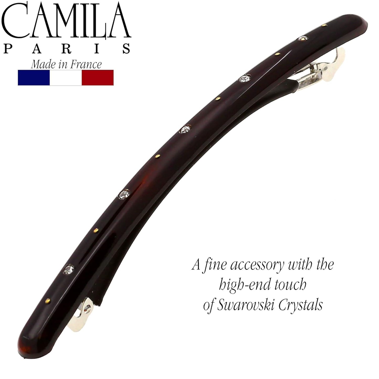 Camila Paris CP2849 French Hair Barrette Large Tortoise Shell, Long Skinny Strong Hold Grip Hair Clips for Women, Thin Rubberized Automatic Clasp No Slip Styling Girls Hair Accessories, Made in France