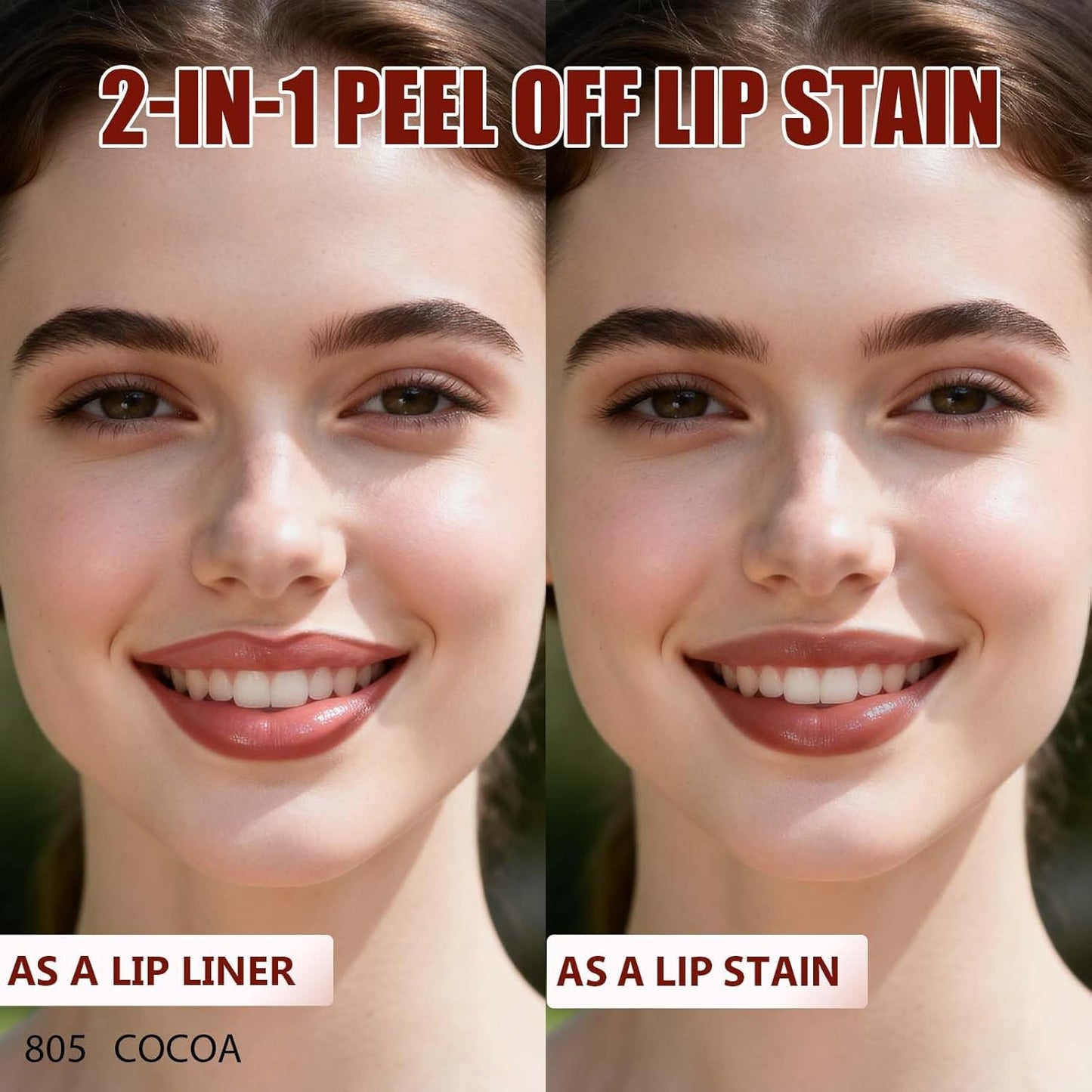 Lip Liner Stain Peel Off with Tweezer, Long Lasting Matte Lip Tattoo, Highly Pigmented Color Lip Makeup, Waterproof, Transfer-proof Lipstain for Women, COCOA
