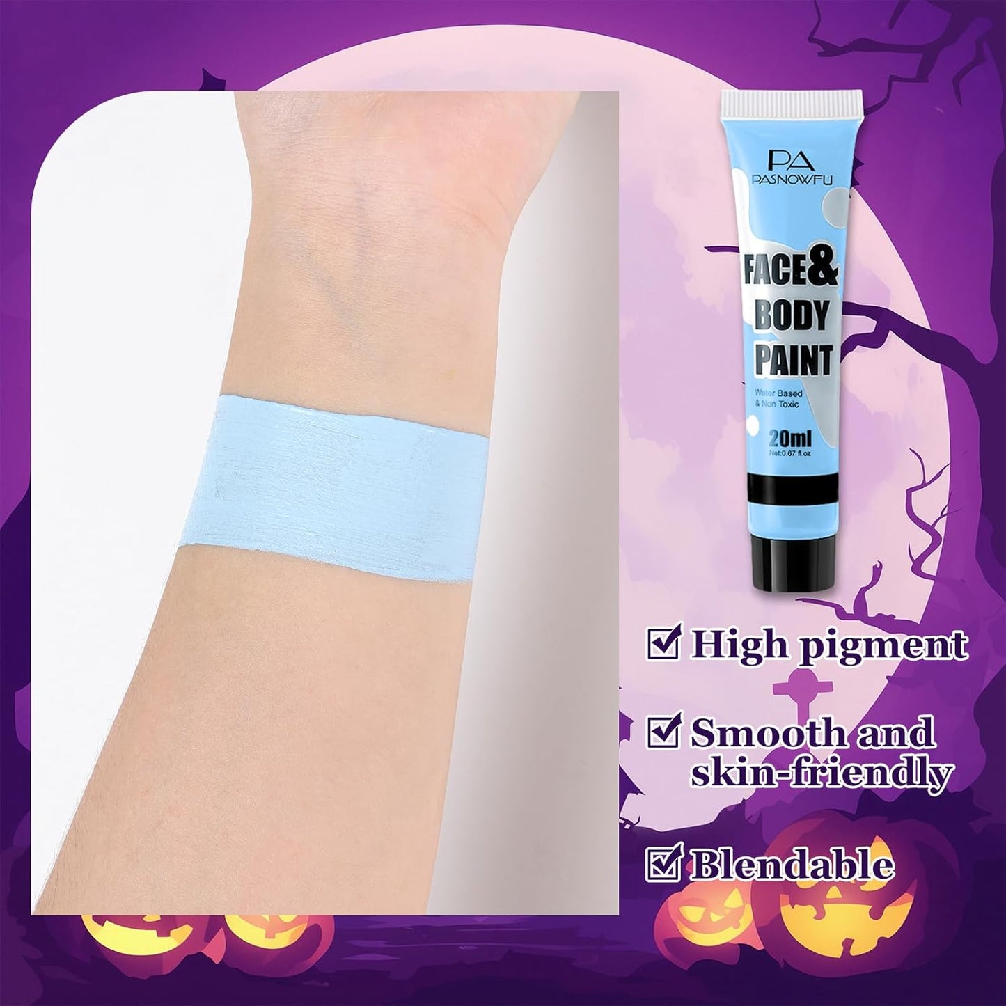 Light Blue Face Paint - Professional Water-Based Non-Toxic Body Painting for Avatar Sally Halloween SFX Cosplay, Highly Pigmented Washable paint for Costume Party Stage Performance