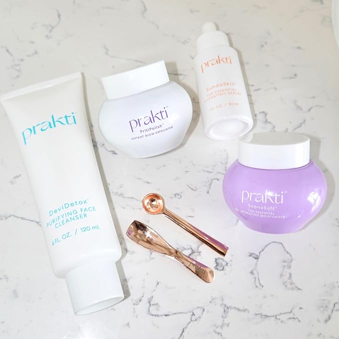 Prakti RaniRitual Daily Essentials Skincare Set with Face Cleanser, Exfoliator, Hydrating Serum and Moisturizer, Complete 4-Step Routine for Radiant Skin