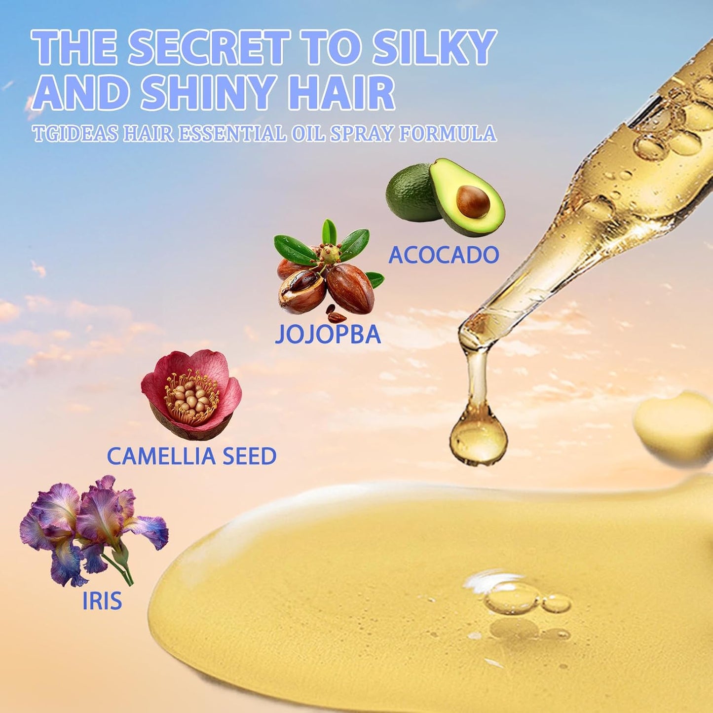 Tgideas Hair Oil Spray - Leave-in Hair Conditioning Oil with Jojoba Oil and Shea Butter -Clear Hair Oil Spray - For Dry Hair, Curly Hair, Detangling, Styling and Moisturizing- for Women & Men