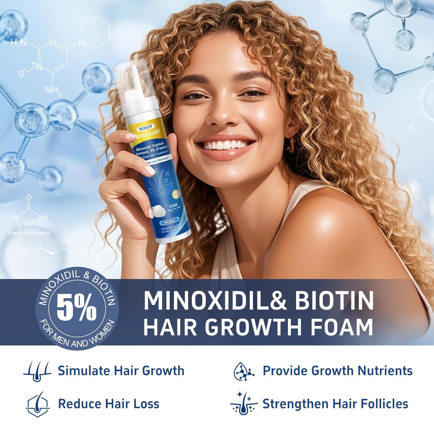 Minoxidil Foam, 5% Topical Minoxidil Foam, Infused with Biotin, Hair Growth Treatment, Minoxidil for Men and Women, Supports Thicker and Fuller Hair & Beard (4.22oz, 2 Month Supply)