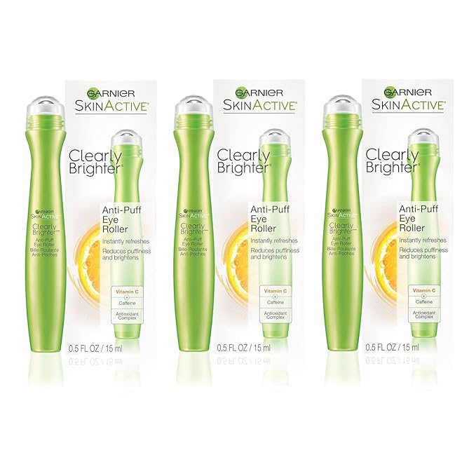 Garnier Clearly Brighter Anti-Puff Eye Roller, 0.5 Fl Oz (15mL), 3 Count (Packaging May Vary)