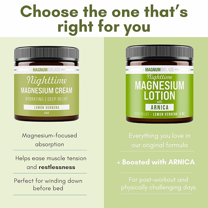 Nighttime Magnesium Lotion with Arnica – Soothing Relief & Relaxation, Highly Concentrated Magnesium for Muscles & Joints – Apply to Legs or Feet Before Bed – Skin-Friendly
