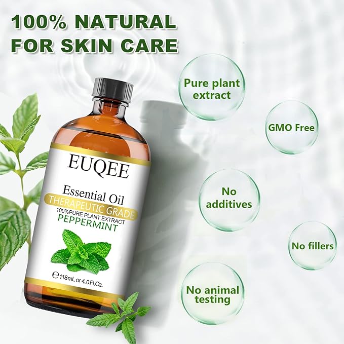 Peppermint Essential Oil 118 ml Pure Peppermint Oil with Glass Dropper for Aromatherapy, Diffuser, Soap Candle Making - 4Fl. Oz