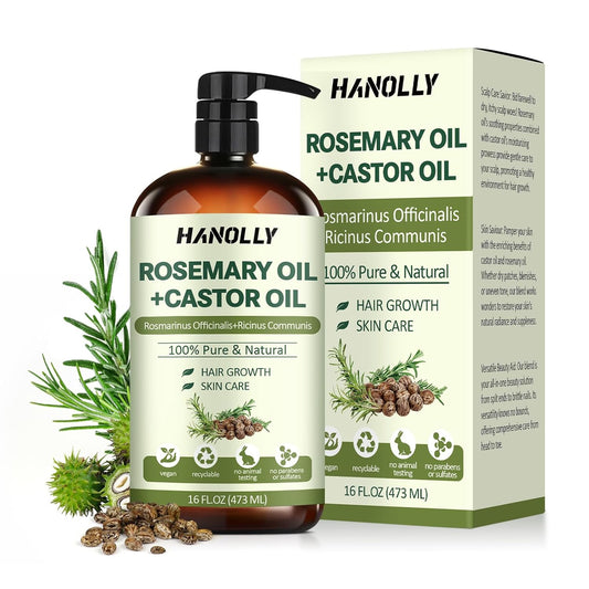 Rosemary Castor Oil for Hair Growth 16oz - 100% Pure Rosemary Oil with Castor Oil, Blend of Effective Hair Oils For Hair Growth, Hydration Scalp, Reduce Loss & Split Ends