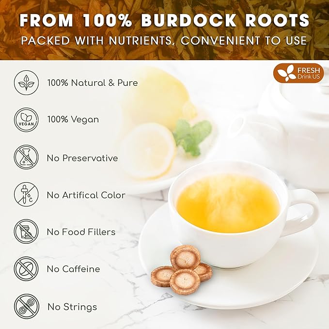 FreshDrinkUS, Premium 2oz Burdock Root Powder, 100% Natural & Pure from Burdock Root, Burdock Root Herbal Tea, No Additives, No Caffeine, Vegan