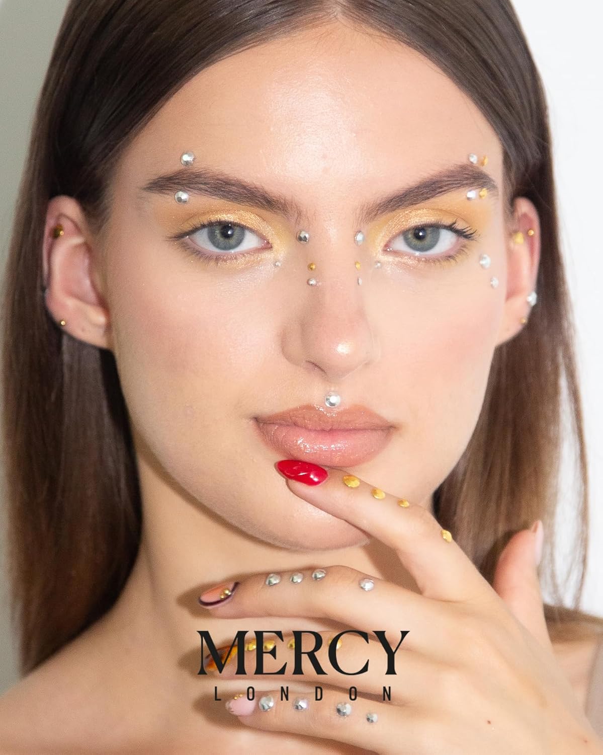 MERCY LONDON Face Gems in Metallic Gold Silver Studs, 866 Self Adhesive Makeup Face Gem Stickers, 4 Sheets, Reusable Eye Gems, DIY Face Gems