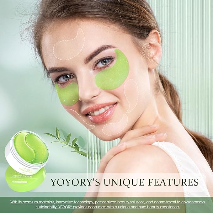 Under Eye Patches Masks - for Dark Circles, Eye bags puffiness Smoothing Skin Care Treatment, and Fade Wrinkles, Fine Lines with Collagen and Hyaluronic Acid for Women and Men, (60 Pcs) Green
