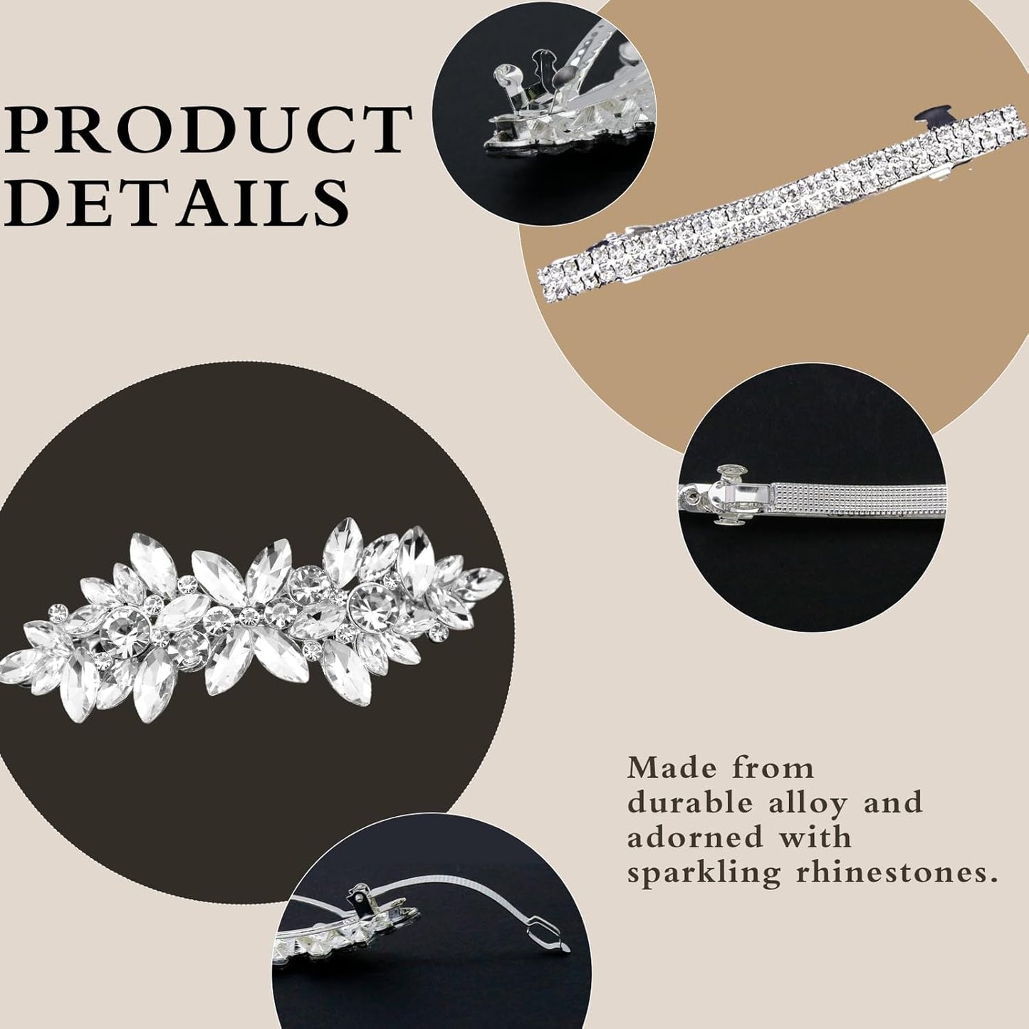 5 PCS Rhinestone Hair Clips Elegant Wedding Hair Pins Crystal Barrette Leaf Flower Bobby Pins Sparkly Fancy Hair Accessories for Women Brides Bridesmaids