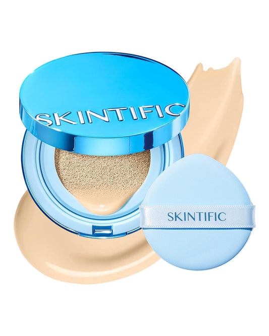 Velvet Matte Cushion Foundation Blue Ultra Cover Powder Foundation, 12h Oil-Control, Lightweight, Long-Lasting, Waterproof Korean Cushion Makeup(#01W Warm Vanilla)