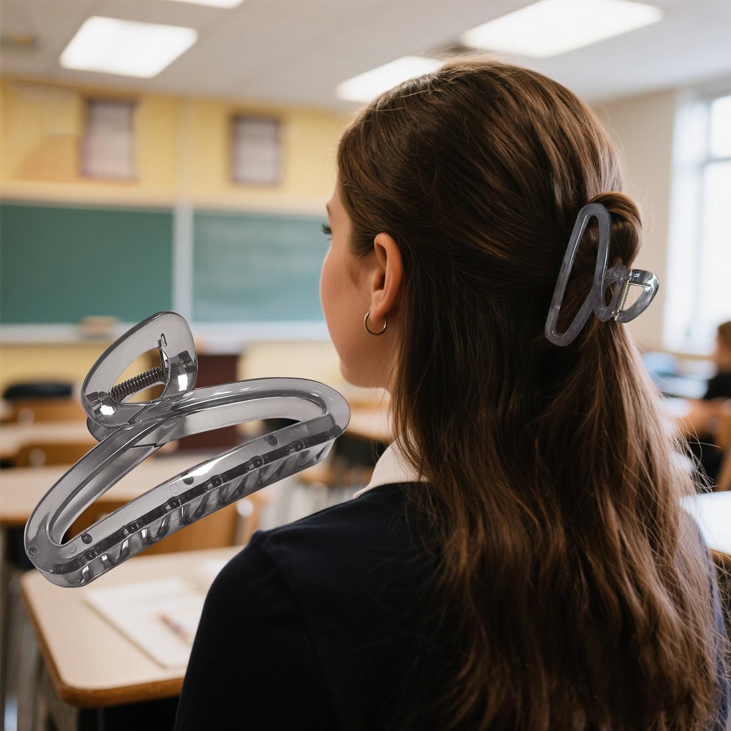 Hair Claw Clips, 4.3 Inch Non-Slip Unbreakable Jelly Hair Claws for Women Long & Medium Thick Hair, 4 Pack