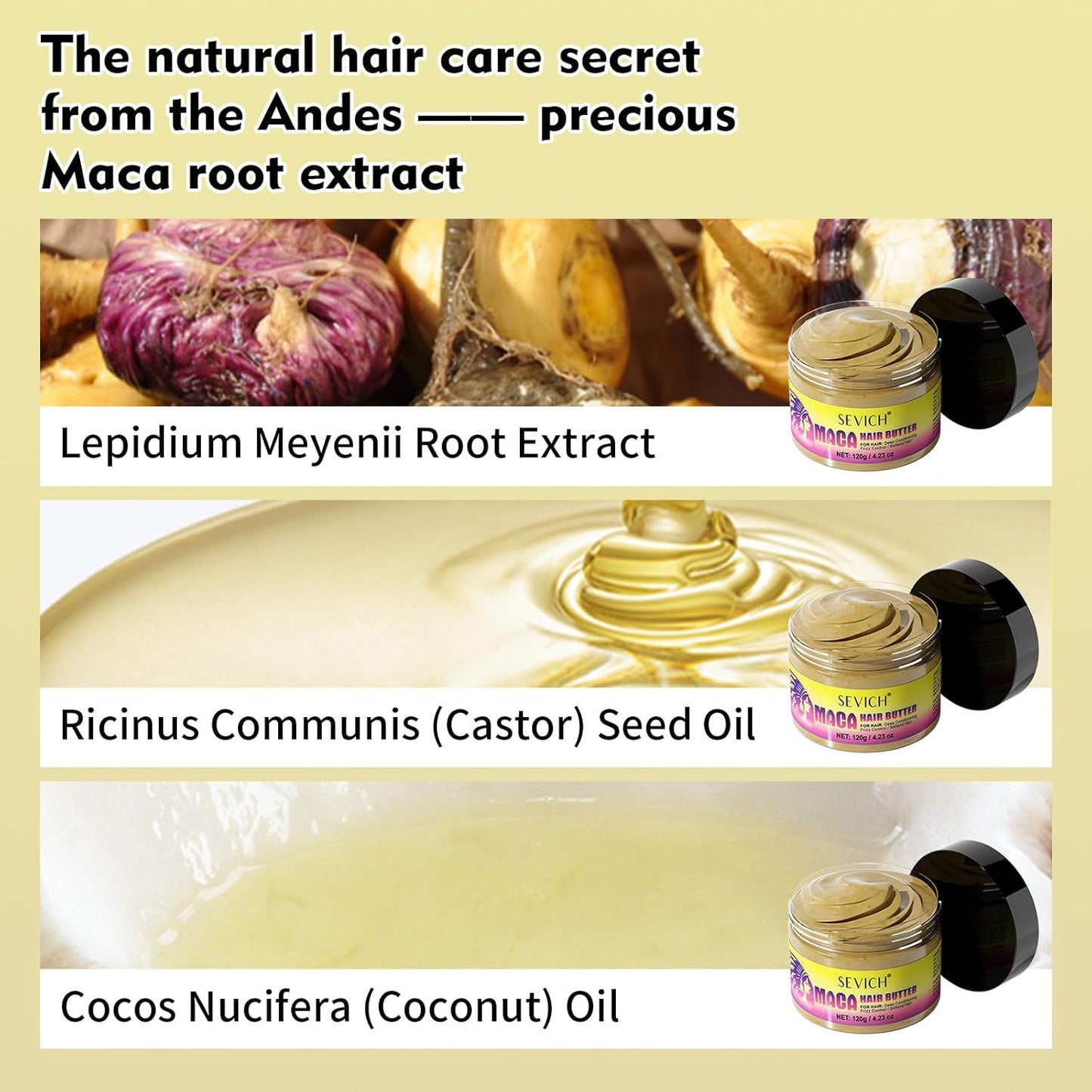 SEVICH Maca Root Powder Hair Butter Oil, Hair Oils for Hair Growth,Black Maca Hair Mask for Women & Men, Enhance Scalp Vitality, Relieve Dry Scalp, Keep Scalp Moisturized and Healthy, 120g