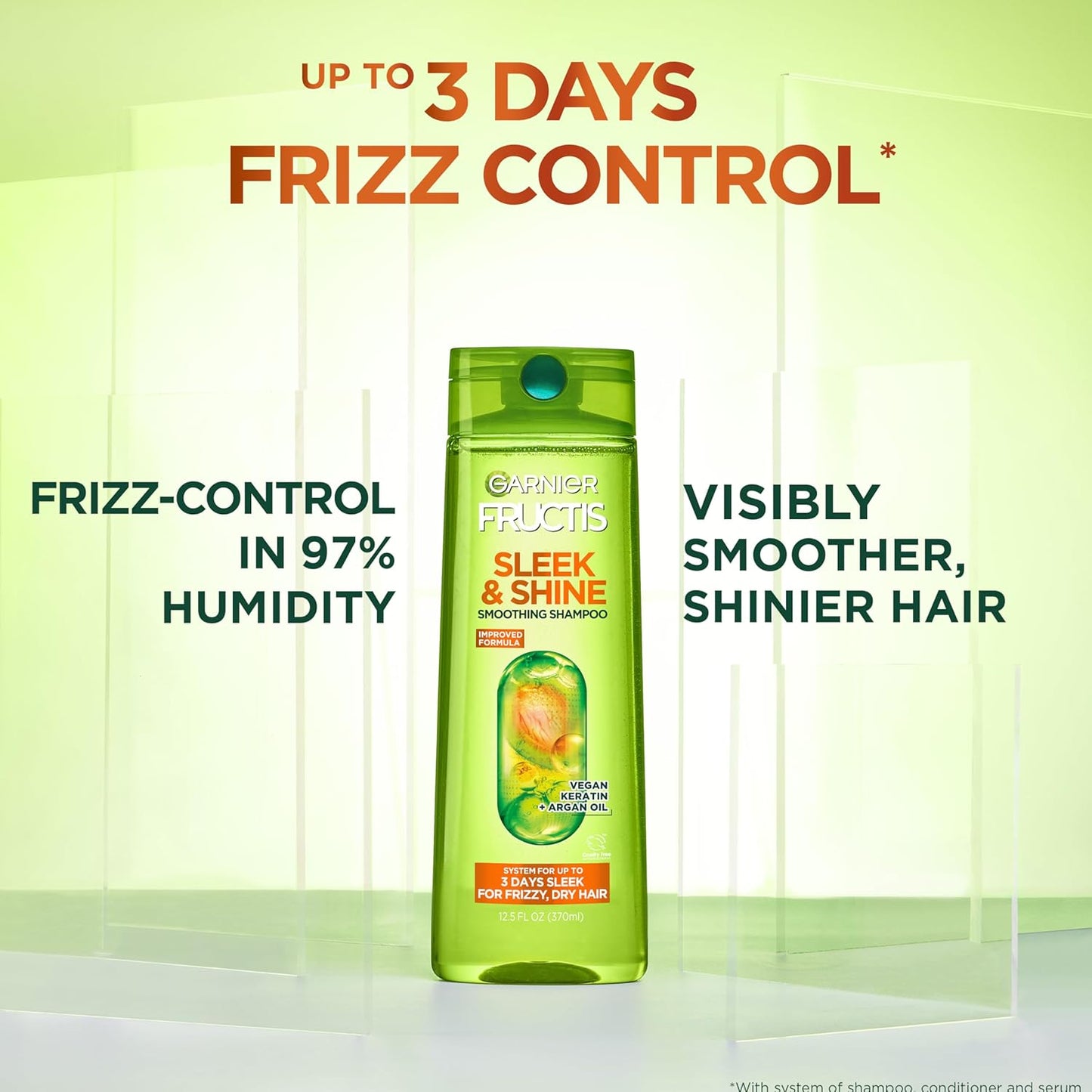 Garnier Fructis Sleek & Shine Shampoo, Conditioner + Anti-Frizz Serum Set for Frizzy, Dry Hair, Argan Oil (3 Items), 1 Kit (Packaging May Vary)
