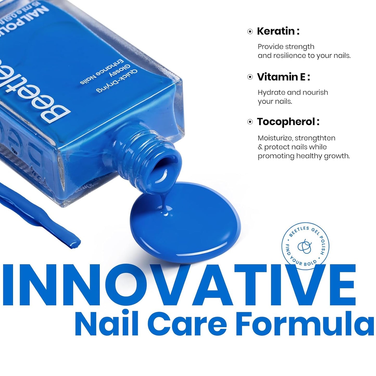 Beetles Blue Nail Polish 1Pcs 15ml Paulina Lapis Blue Color Fingernail Polish-Fast Drying & Long Lasting Nail Polish for 4th of July Nail Salon-Quality Results