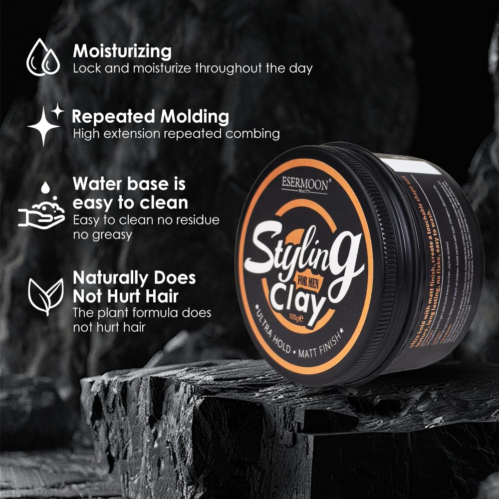 Ultra Hold Hair Clay for Men - Matte Hair Styling Clay for Men, Touchable Texture, Light Scent, No White Residue, Easy Wash, 3.53oz