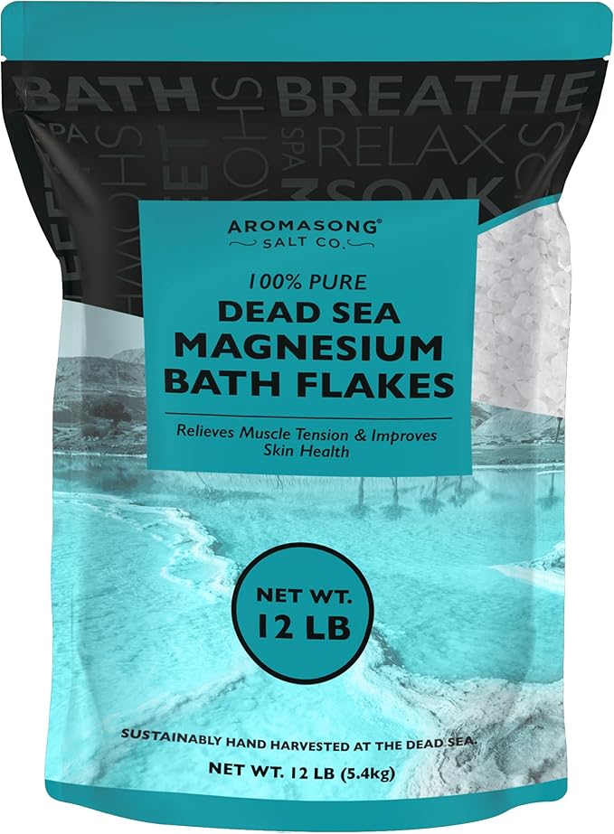 Aroamsong Ultimate Relaxation Bundle: 100% Pure Dead Sea Salt (19lb) & 100% Pure Dead Sea Magnesium Flakes (12lb) for Bath Soaks & Spa Treatments
