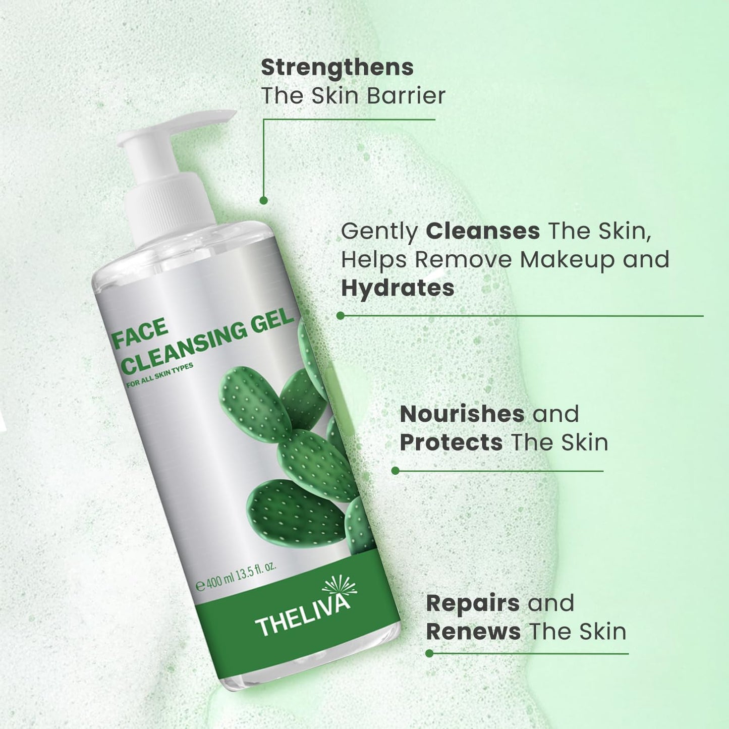 Hydrating Face Wash for Women–Cactus Extract Facial Cleanser–Anti Aging & Gentle Cleanser for Oily Skin–Hydro Boost Gel Texture–Refreshing Daily Wash – 13.5 oz