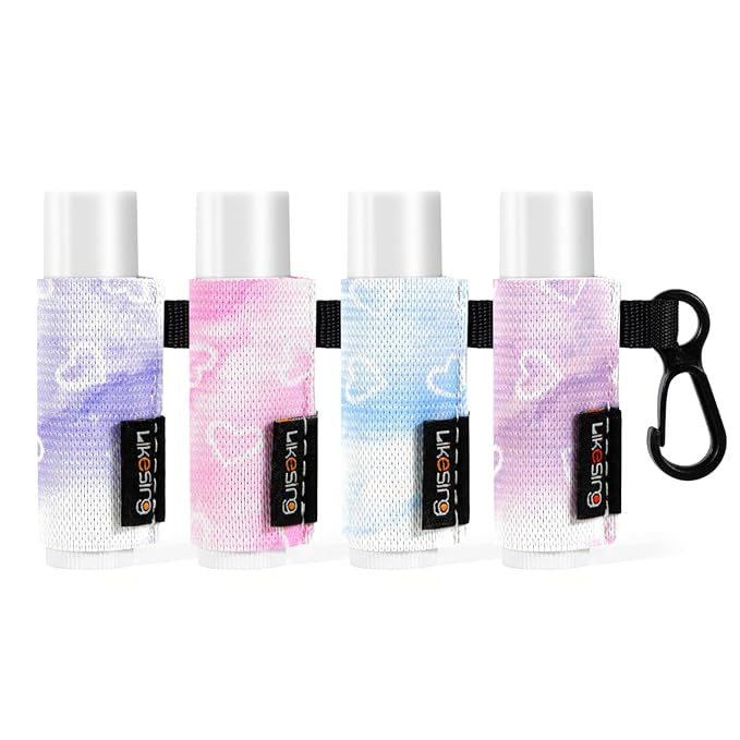 Chapstick Holder Key Chain, Lip Balm Holder for Chapstick Lip Gloss, Elastic Sleeve Chapstick Keychain Holder for Keys Purse Lanyard Gift for Women Girls (Marble, 4pcs)