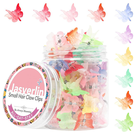 Mini Butterfly Hair Clips 50 Pcs, Cute Small Y2k Girls Accessories, Tiny Claw Clips 90s for Women Kids Thin Hair, 10 Assorted Rave Rainbow Colors (Matte Gradient)