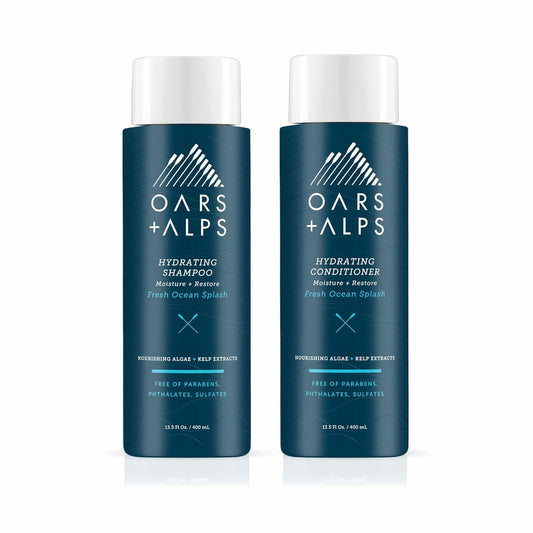 Oars + Alps Men's Sulfate Free Hair Shampoo and Conditioner Set for Men & Women, Infused with Kelp & Algae Extracts, Nourishing & Moisturizing, Paraben Free, Fresh Ocean Splash Scent, 2pk, 13.5oz