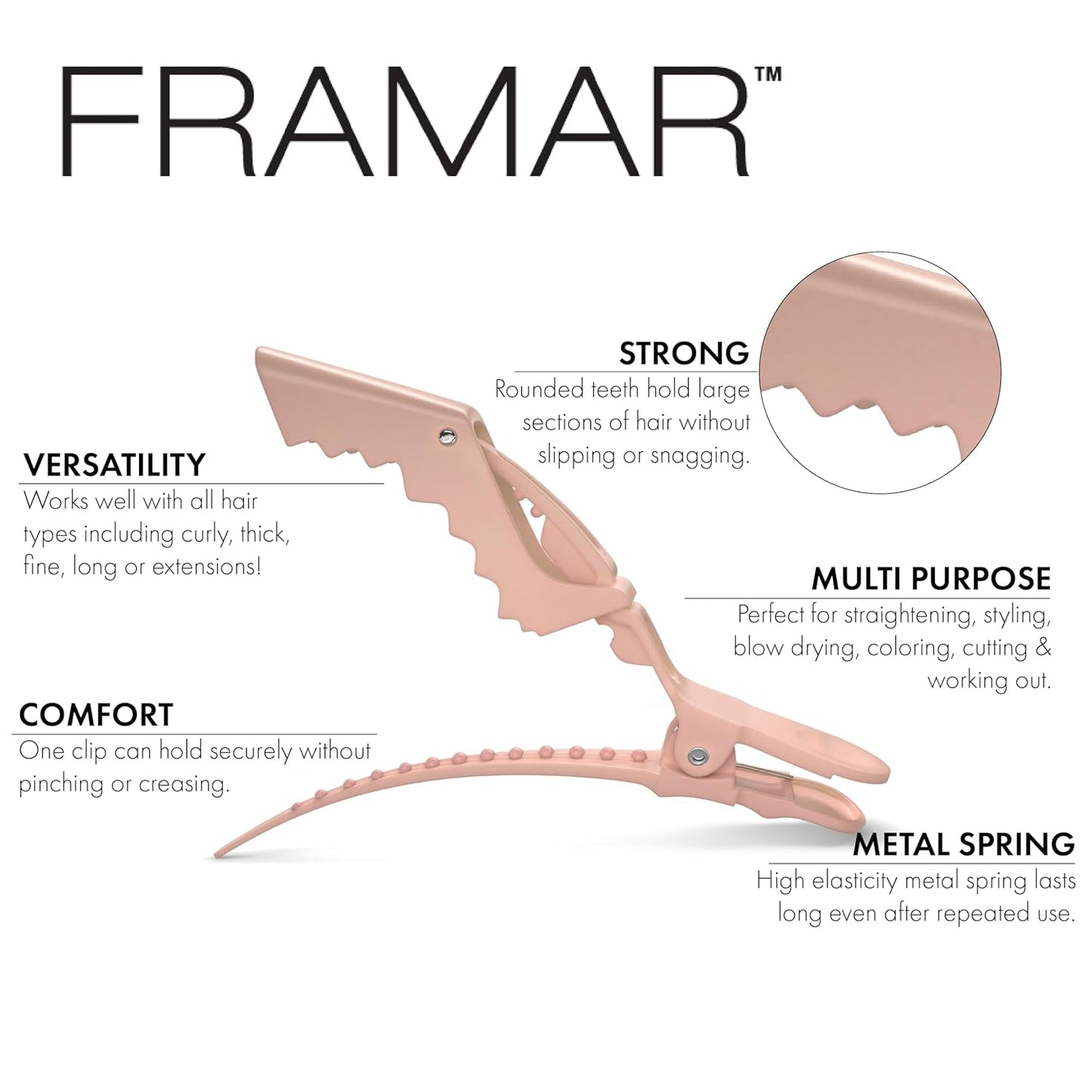 FRAMAR Neutral Alligator Clips For Hair Styling 10 Pack – Professional Alligator Hair Clips For Women, Hair Clip For Women, Salon Hair Clips For Styling – Firm Hold Without Slipping