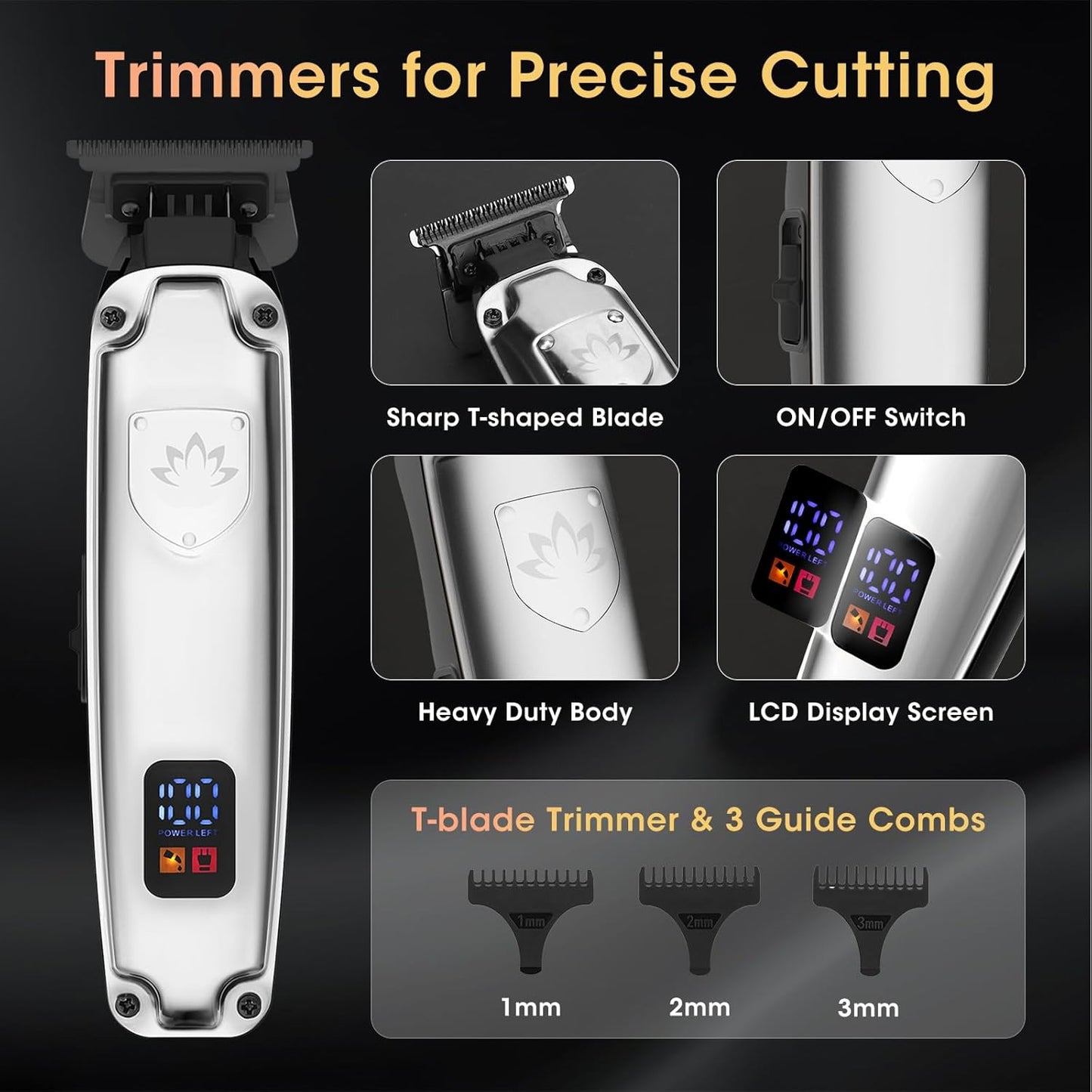 Professional Hair Clippers for Men, Cordless Hair Clippers T-Blade Trimmer Nose Hair Trimmer Electric Shaver Set, Haircut Grooming Kit with LED Display, for Barber, Ideal Gift for Him