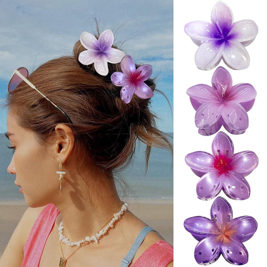 Flower Hair Claw Clips-4PCS Large Claw Clips for Thick/Thin Hair Claws,Strong Hold Nonslip Cute Hair Clips for Women Girls,Hawaiian Hair Accessories Holiday Gifts
