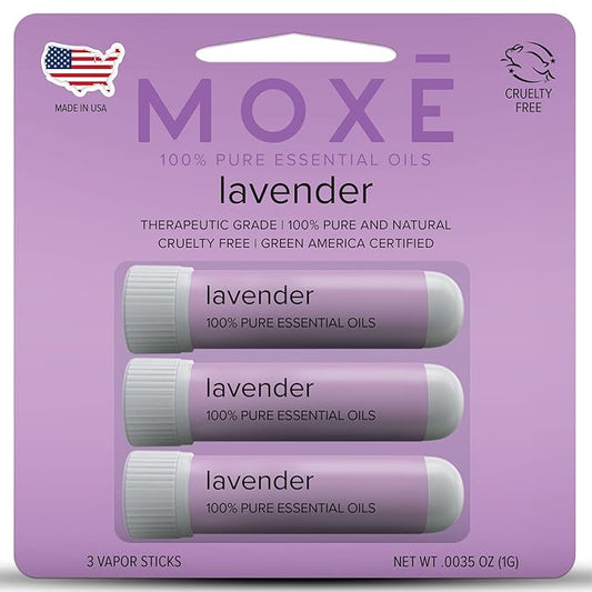 MOXĒ Lavender Essential Oil Nasal Inhaler, Therapeutic No-Mess Aromatherapy, Relaxation, Naturally Calming, Before Sleep Routine, Uplifts Mood, Pure and Undiluted, Made in USA (3 Pack)