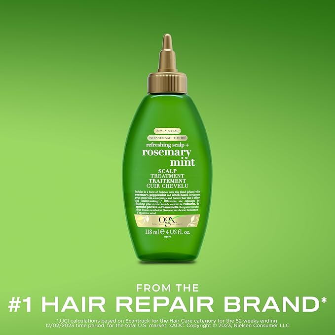 OGX Extra Strength Refreshing Scalp + Rosemary Mint, Refreshing to Help Remove Scalp Buildup, Minty Leave-In Dry for Shiny Hair, 4 fl. Oz