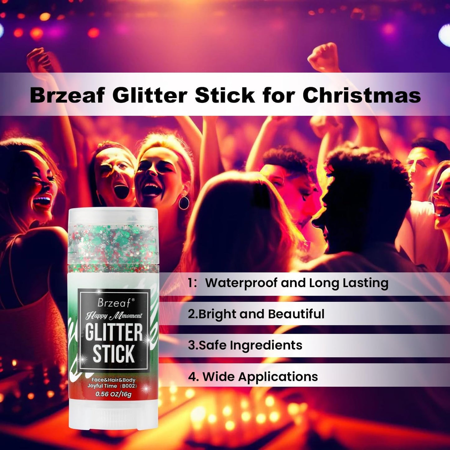 Brzeaf Waterproof Face and Body Glitter Stick, Shimmery& Long Lasting, Christmas Hair Eyeshadow Face Body Glitter, Singer Concert Rave Festival, Glitter Stick Makeup & Face Glitter Gel